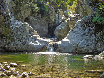 Little waterfall and a lake at Samothraki island Greece